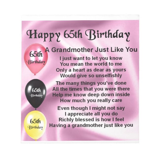 Grandmother Poem  -  65th Birthday Notepad (Front)