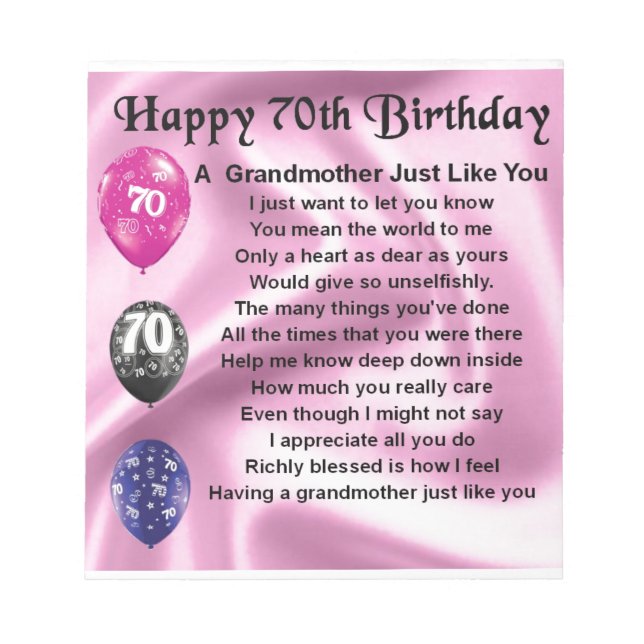 Grandmother Poem - 70th Birthday Notepad (Front)