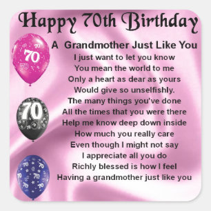 Grandmother Poem - 70th Birthday Square Sticker