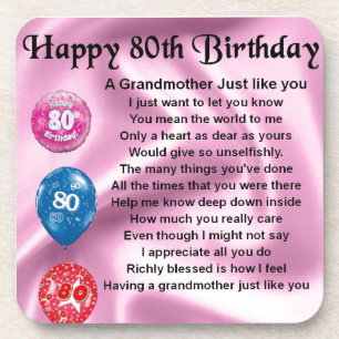 Grandmother poem - 80th birthday coaster