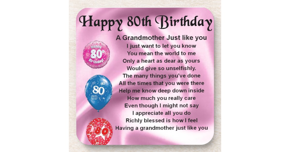 Grandmother poem - 80th birthday coaster | Zazzle