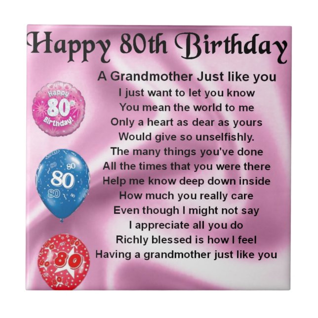 Grandmother poem  -  80th birthday tile (Front)