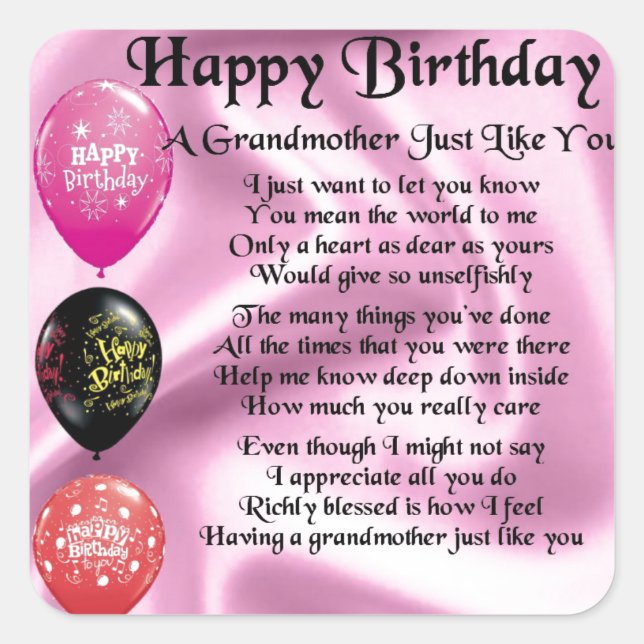 Grandmother Poem -  Happy Birthday Square Sticker (Front)