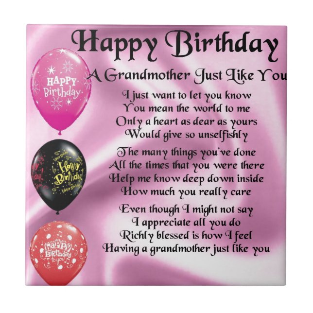 Grandmother Poem -  Happy Birthday Tile (Front)