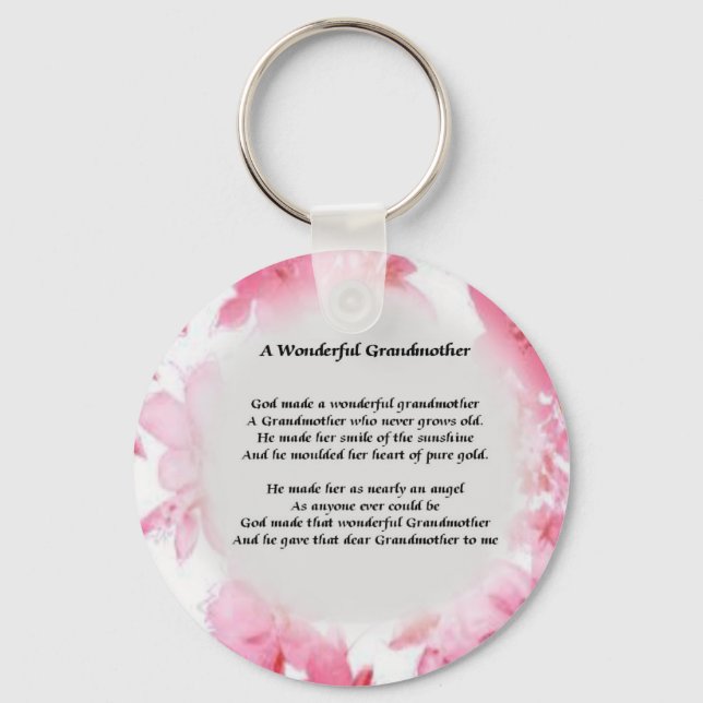 Grandmother Poem - Pink Floral Keychain (Front)