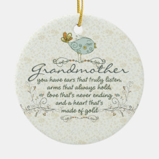 Grandmother Poem with Birds Ceramic Ornament