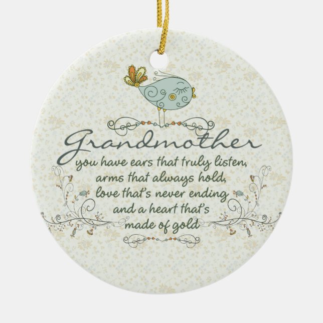 Grandmother Poem with Birds Ceramic Ornament (Front)