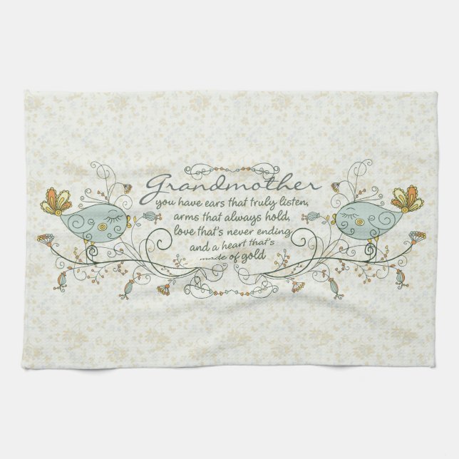 Grandmother Poem with Birds Kitchen Towel (Horizontal)