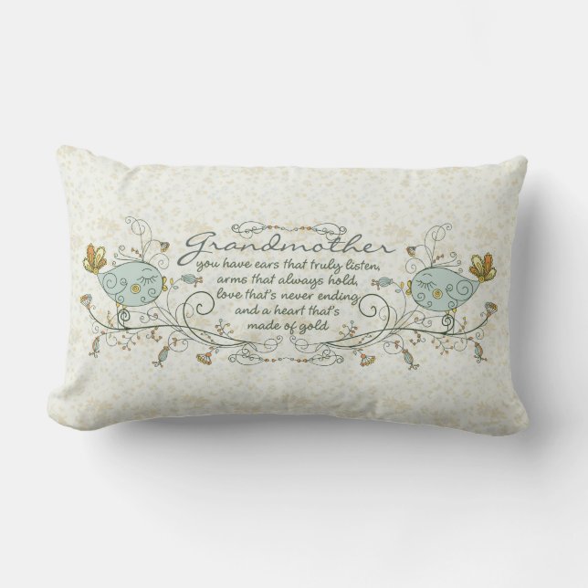 Grandmother Poem with Birds Lumbar Pillow (Front)