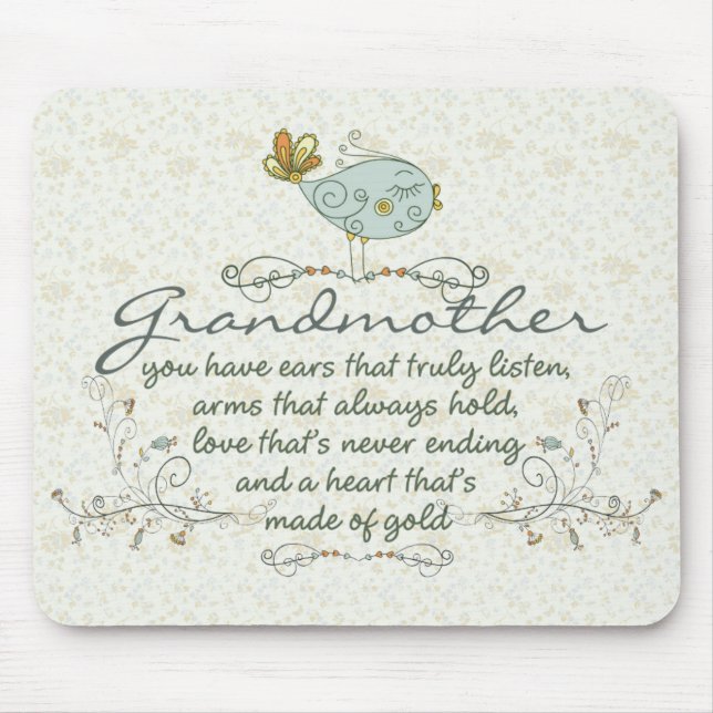 Grandmother Poem with Birds Mouse Pad (Front)