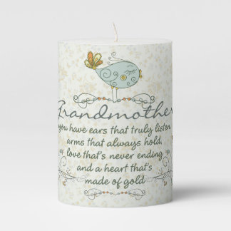 Grandmother Poem with Birds Pillar Candle