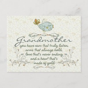 Grandmother Poem with Birds Postcard