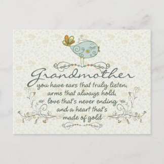 Grandmother Poem with Birds Postcard