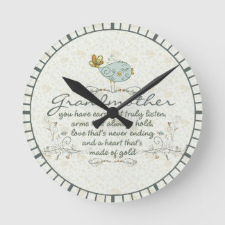Grandmother Poem with Birds Round Clock