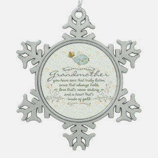 Grandmother Poem with Birds Snowflake Pewter Christmas Ornament