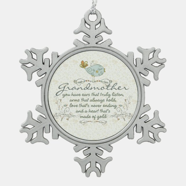Grandmother Poem with Birds Snowflake Pewter Christmas Ornament (Front)