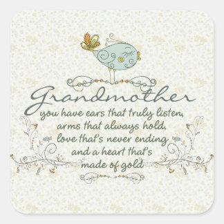 Grandmother Poem with Birds Square Sticker