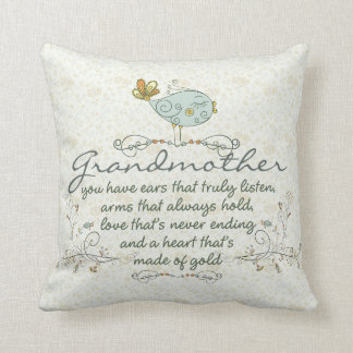 Grandmother Poem with Birds Throw Pillow