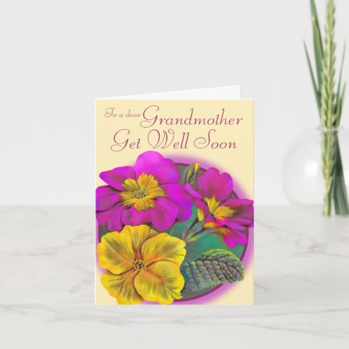 Grandmother Primula art get well soon card