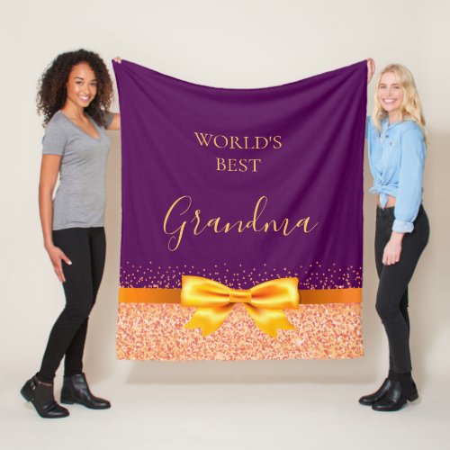 Grandmother purple rose gold bow fleece blanket