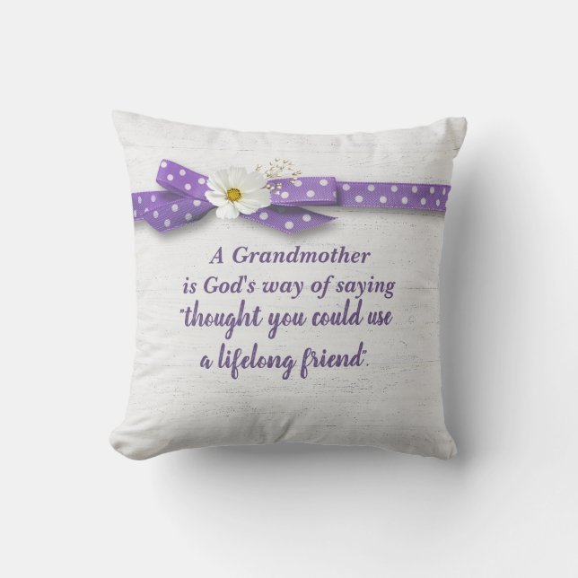 Grandmother Quote with Ribbon On Wood    Throw Pillow (Front)