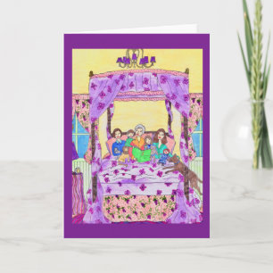 Grandmother reads to children, dog Greeting Card