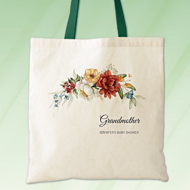 Grandmother Red Gold Floral Swag Baby Shower Tote Bag (Creator Uploaded)