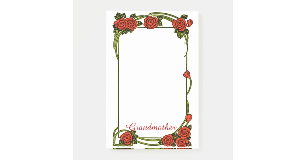 Grandmother - Red Roses Border- Large Post-it Notes