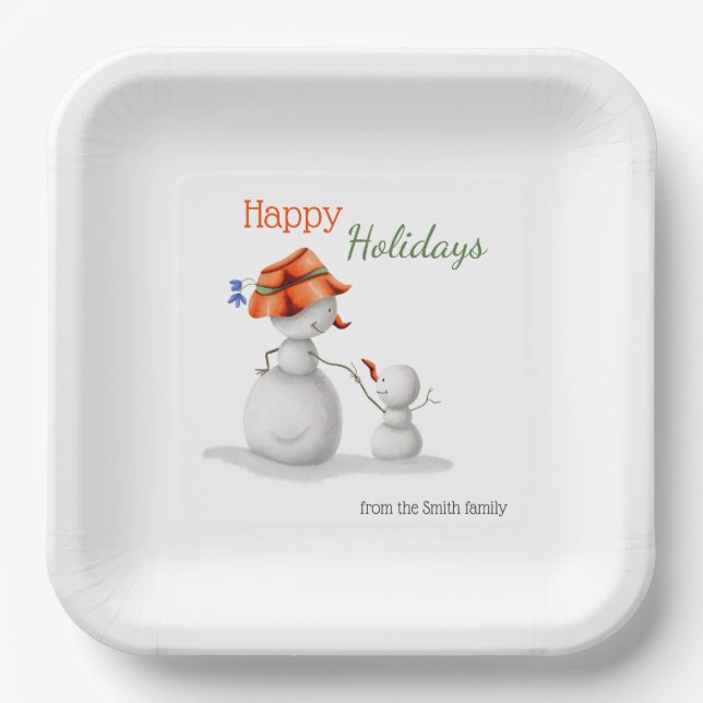Grandmother Snowman Holiday Christmas Party Paper Plates (Front)
