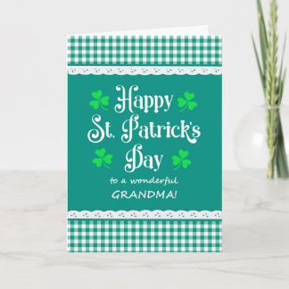 Grandmother St Patrick's Shamrocks Green Checks Card
