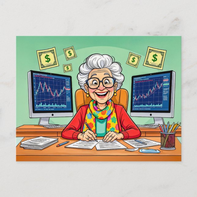 Grandmother Stock Trading Illustration Holiday Postcard (Front)