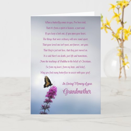 Grandmother Sympathy Spiritual Butterfly  Card