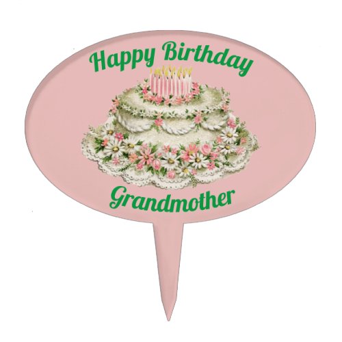 GRANDMOTHER  VINTAGE BIRTHDAY CAKE   CAKE TOPPER