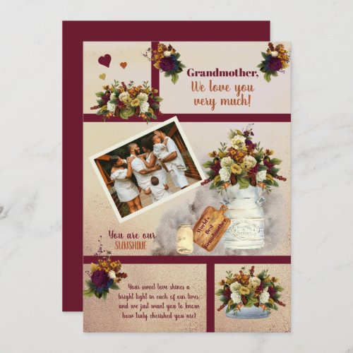 Grandmother We Love You Photo Fall Floral  Text   Card