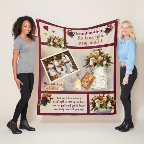 Grandmother We Love You Photo Fall Floral  Text   Fleece Blanket