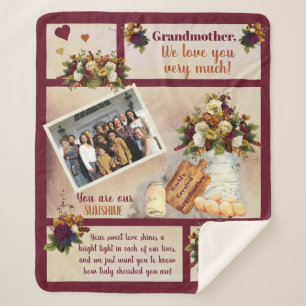 Grandmother We Love You Photo Fall Floral Text Sherpa Blanket
