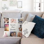 Grandmother white photo collage throw pillow<br><div class="desc">A gift for your grandmother celebrating her life with a collage of 8 photos.  Black text: World's Best Grandma. Use photo of her,  children,  grandchildren,  husband,  pets,  friends,  her dream travel destination. White background. Perfect as a Mother's Day gift or for birthdays and Christmas.</div>