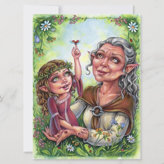 Grandmother With Granddaughter Art Card Elves (Front)