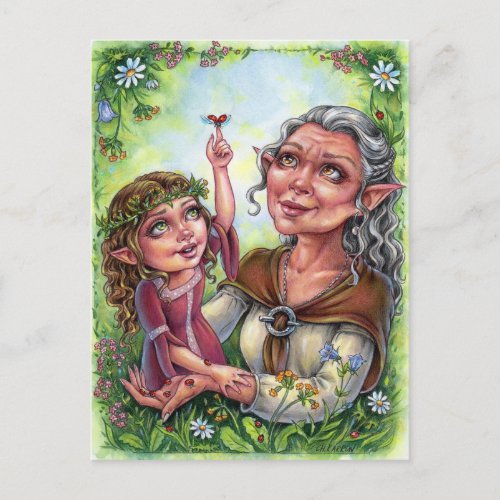 Grandmother With Granddaughter Postcard Elves