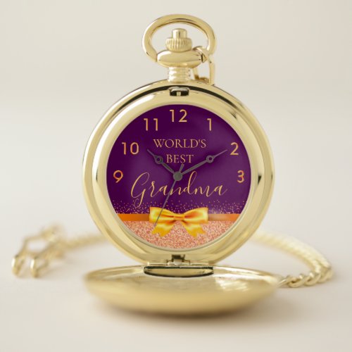 Grandmother Worlds best grandma purple rose gold Pocket Watch