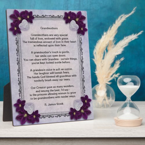 Grandmothers a loving poem on a flowered plaque