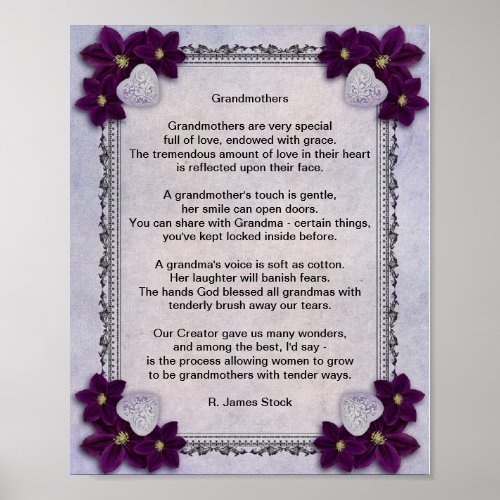 Grandmothers a loving poem on flowered poster