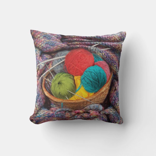 Grandmother's knitting throw pillow (Front)