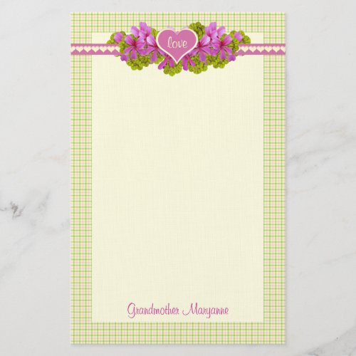 Grandmothers Pink Flower Hearts Stationery