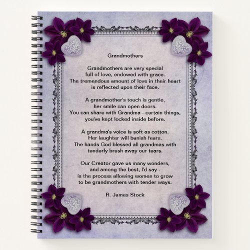 Grandmothers poem on a lavendar flowered journal