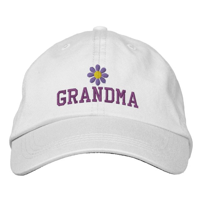 Grandmothers Purple Flower Embroidered Hat (Front)