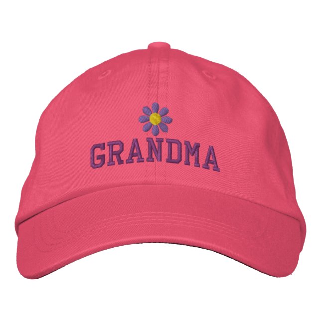 Grandmothers Purple Flower Embroidered Hat (Front)