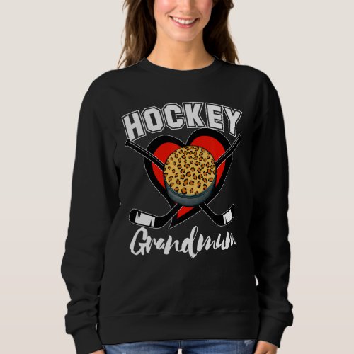 Grandmum Hockey Leopard Puck Heart Sticks Cheer Wo Sweatshirt