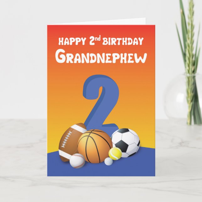 Grandnephew 2nd Birthday Sports Balls Card (Front)