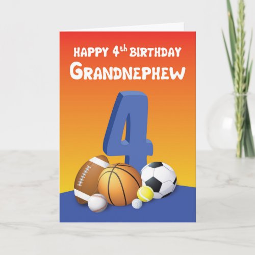 Grandnephew 4th Birthday Sports Balls Card